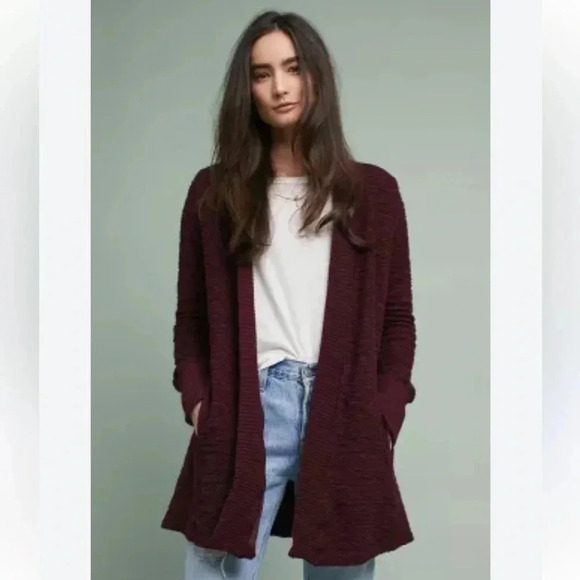 Anthropologie Bailey 44 Maroon Burgundy Long Sleeve Open Cardigan Size Large - Picture 1 of 6